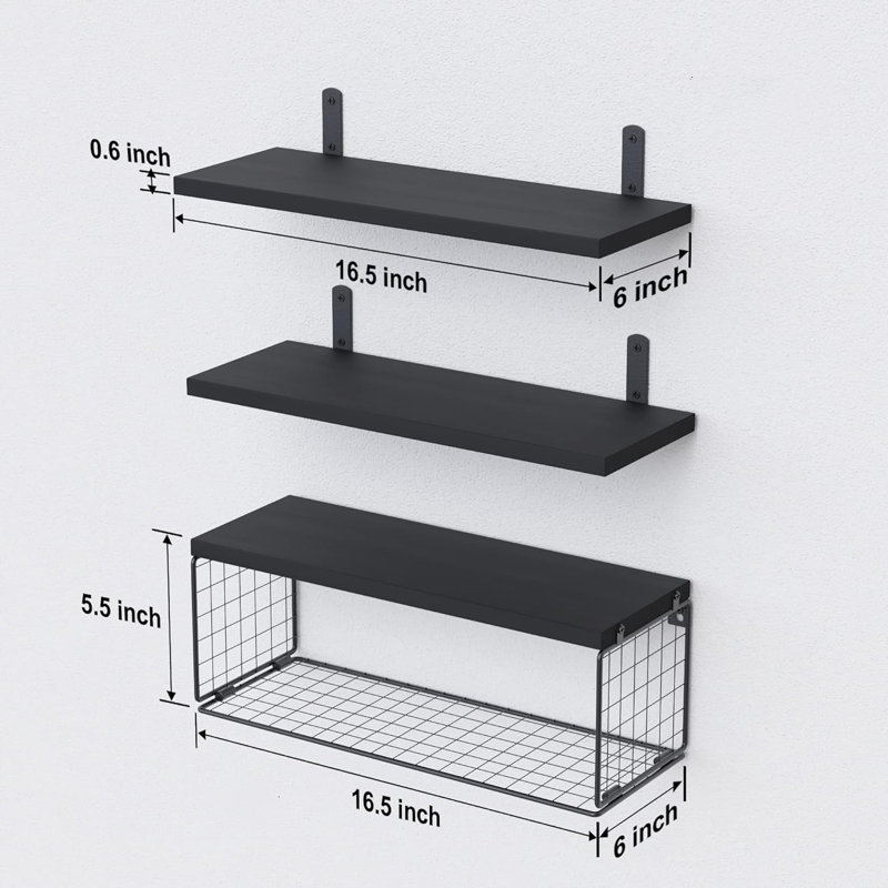 Akershus Wall Bathroom Shelves, Satin Black