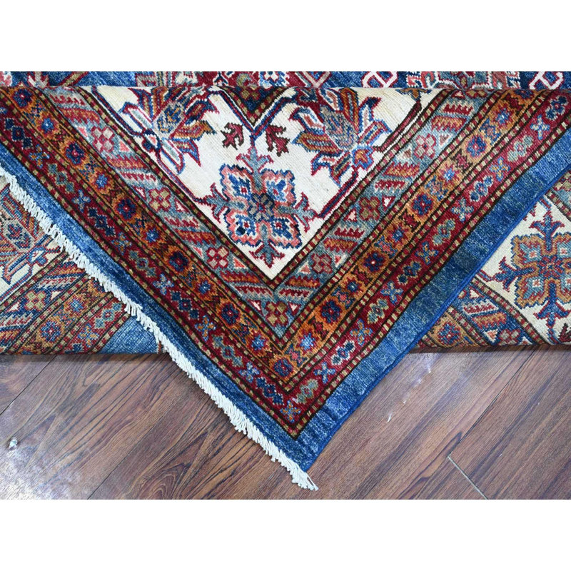 8'x10' Atlantic Blue Super Kazak Tribal Medallions Wool Hand Knotted Rug G88914