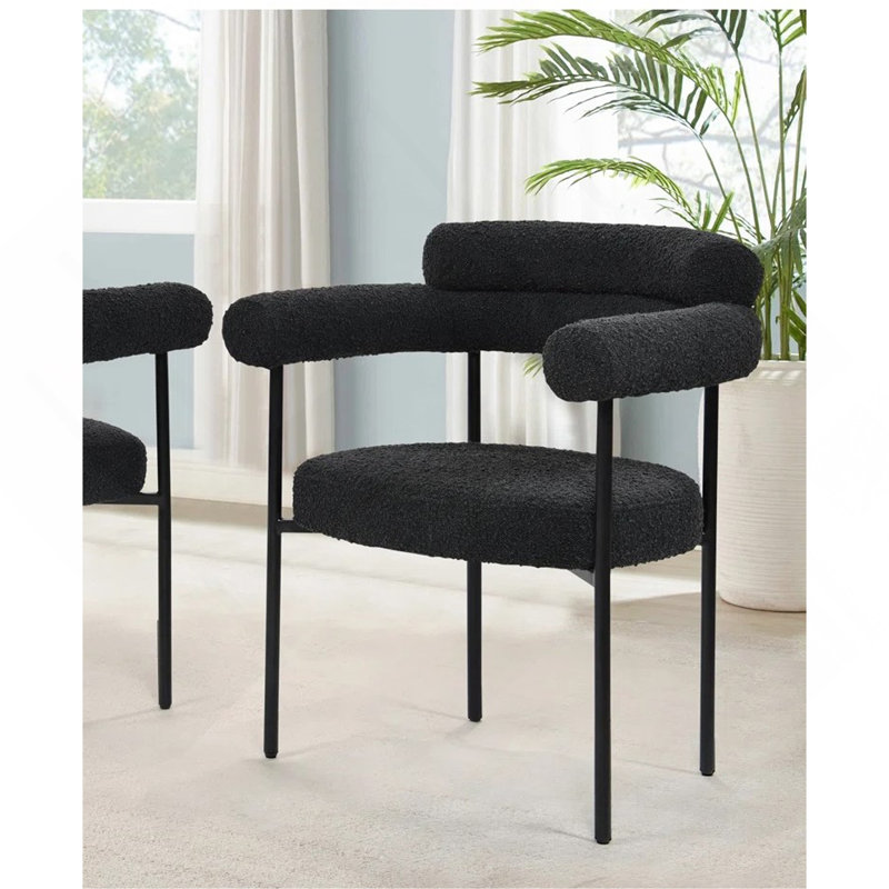 Ensemble de 2 chaises de cuisine en tissu avec accoudoirs et fauteuil rembourré Boucle, Noir, Noir