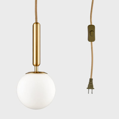 Luminaire suspendu Mid-Century à brancher avec cordon, lustre doré à grand luminaire suspendu pour le salon de la chambre à coucher (20 cm / 8 pouces)