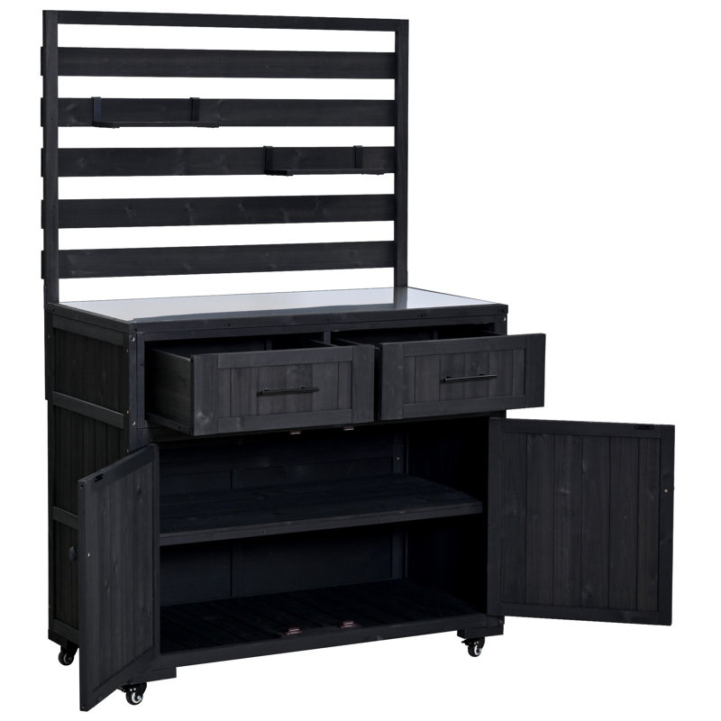 Îlot de cuisine 64,9 po H, Noir