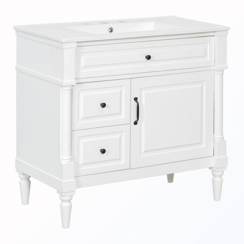 Freestanding Bathroom Cabinet With Flip Drawer, White