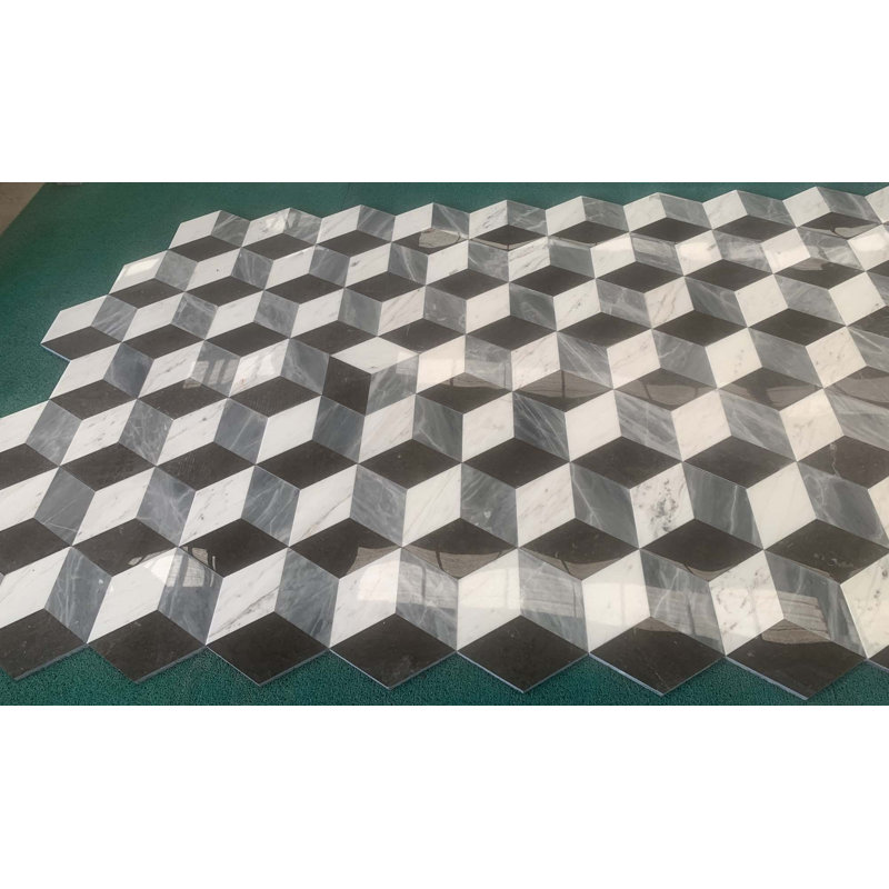 Carrelage hexagonal en pierre texturée 3D Hexagon pour mur, 1 boîte, 12 pièces, Noir/gris, Aspect de marbre
