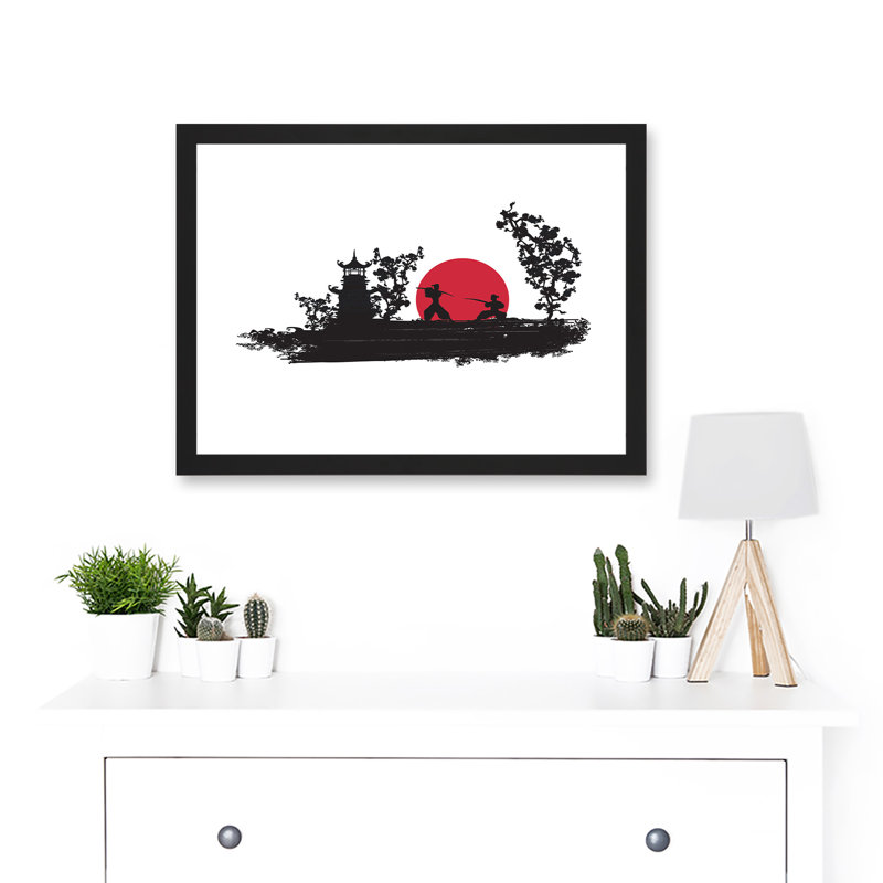 Painting Drawing Samurai Combat Fight Rising Sun Japan - Single Picture Frame Art Prints