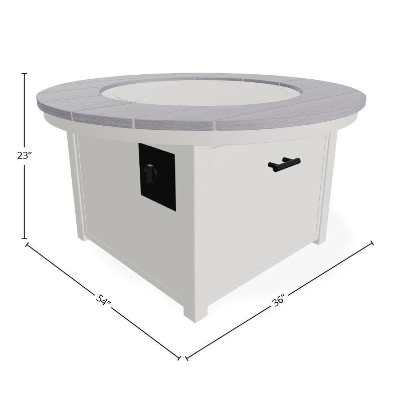 42" Round Rustic Polymer Fire Table with Propane Shelf, Snow