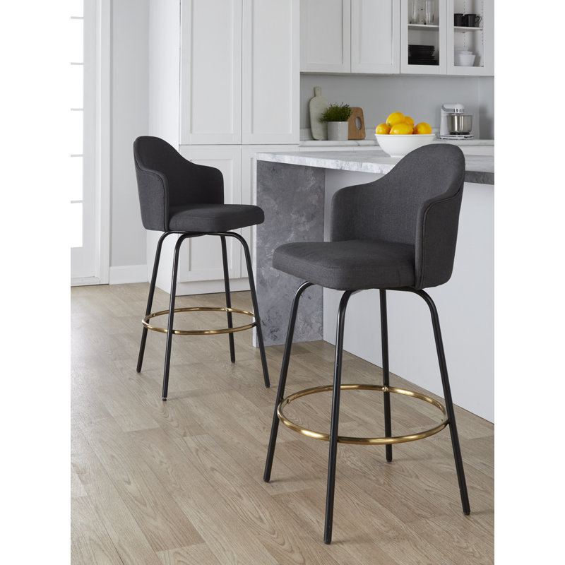 Ensemble de 2 tabourets de comptoir à hauteur fixe Lakyia, Gris anthracite
