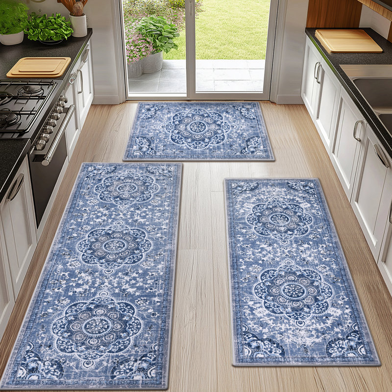 Machine Washable Non-Slip Kitchen Mat, Blue