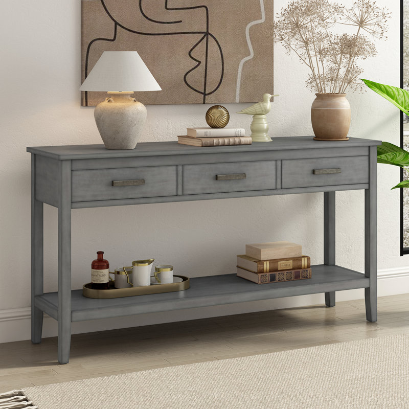 Console moderne à 3 tiroirs avec tablette de rangement, Gris