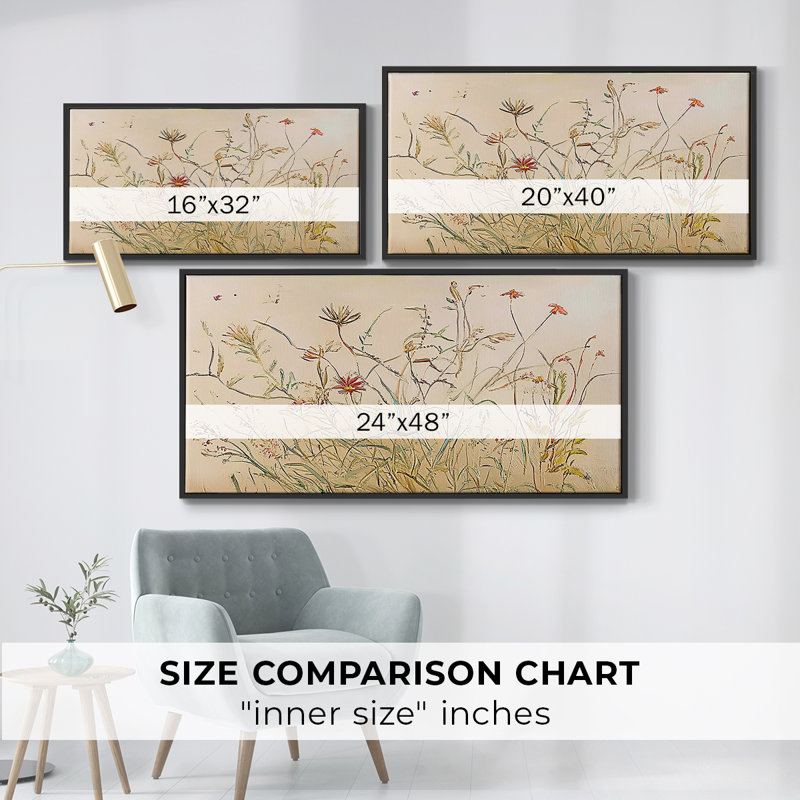 Botanical Series-CECII- Toile tendue avec châssis tendue, prête à être accrochée, H 25 po x l 49 po, Noir