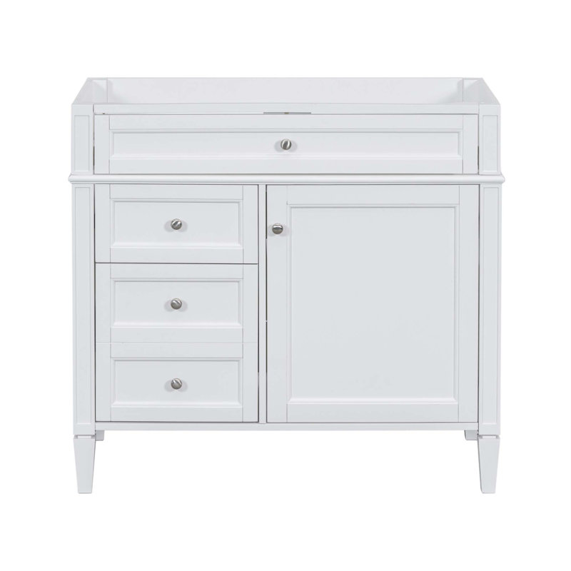 Meuble-lavabo de salle de bain 36 po sans lavabo supérieur Freudenburg, armoire de rangement moderne avec 2 tiroirs et un tiroir basculant, structure en bois massif