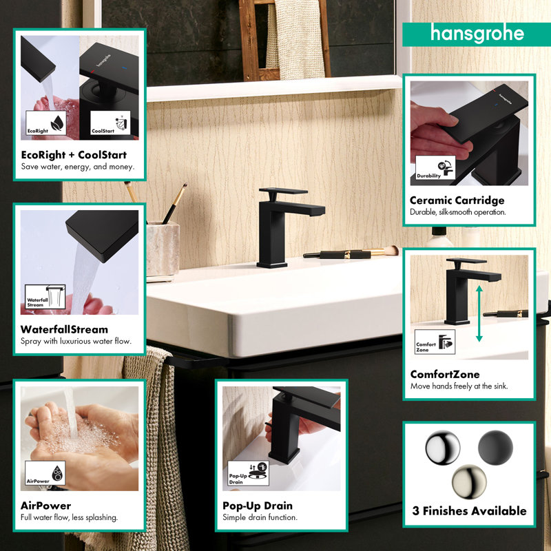 hansgrohe Tecturis E Single-Hole Faucet 110 with Pop-Up Drain, 1.2 GPM, Matte Black