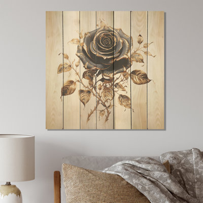 Vintage Rose Rosegold Elegance III - Rose On Wood Print