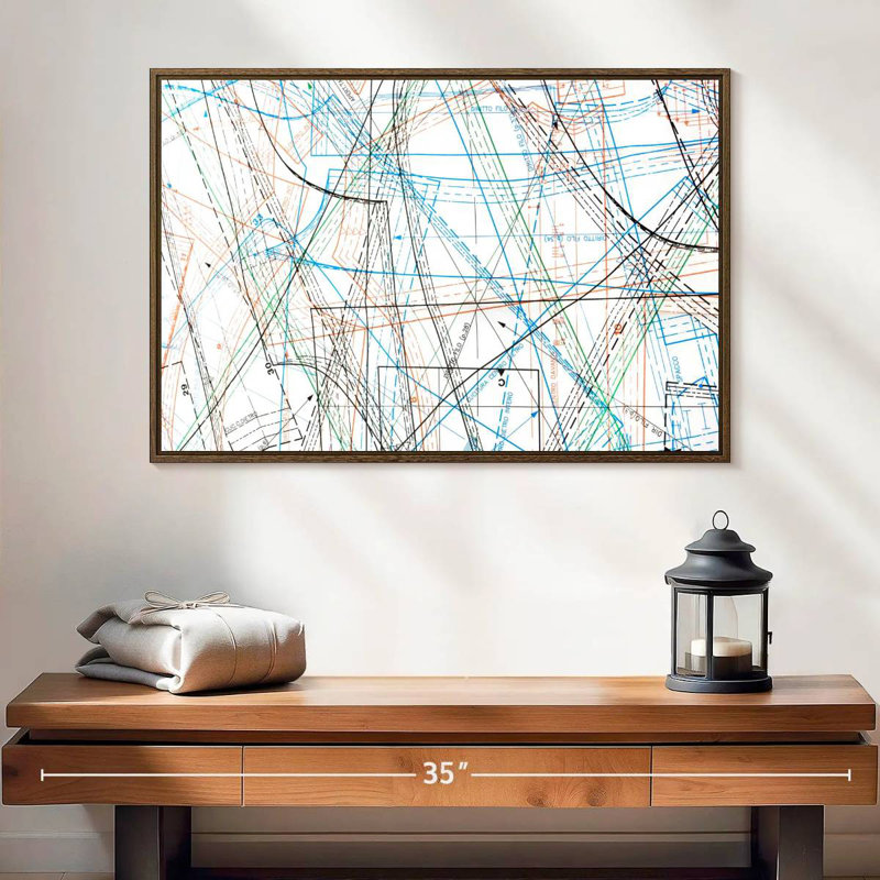 Motif de couture, 25 po x 17 po, Cadre flottant noyer