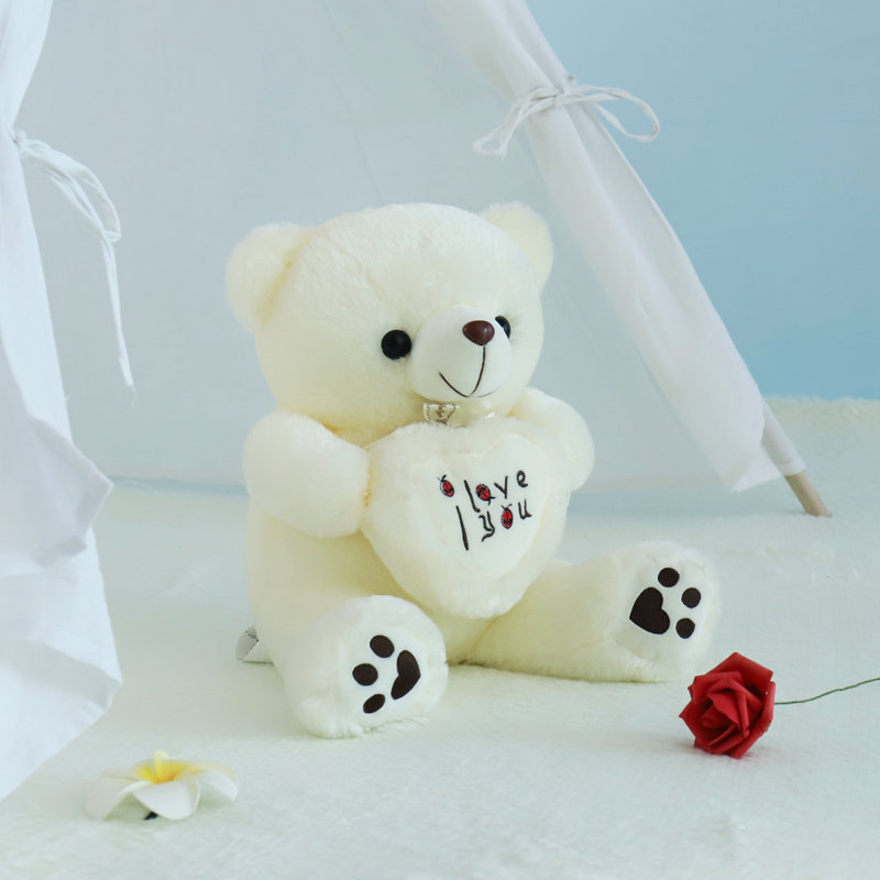 White Teddy Bear Shaped Plush Decorative Cushion with Heart, Soft 3D Throw Pillow for Sofa Bedroom Home Decor, 70cm
