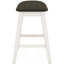 5 comptoirs de style transitionnel, tabourets gris foncé, table, pieds inclinés, tablettes de rangement ouvertes