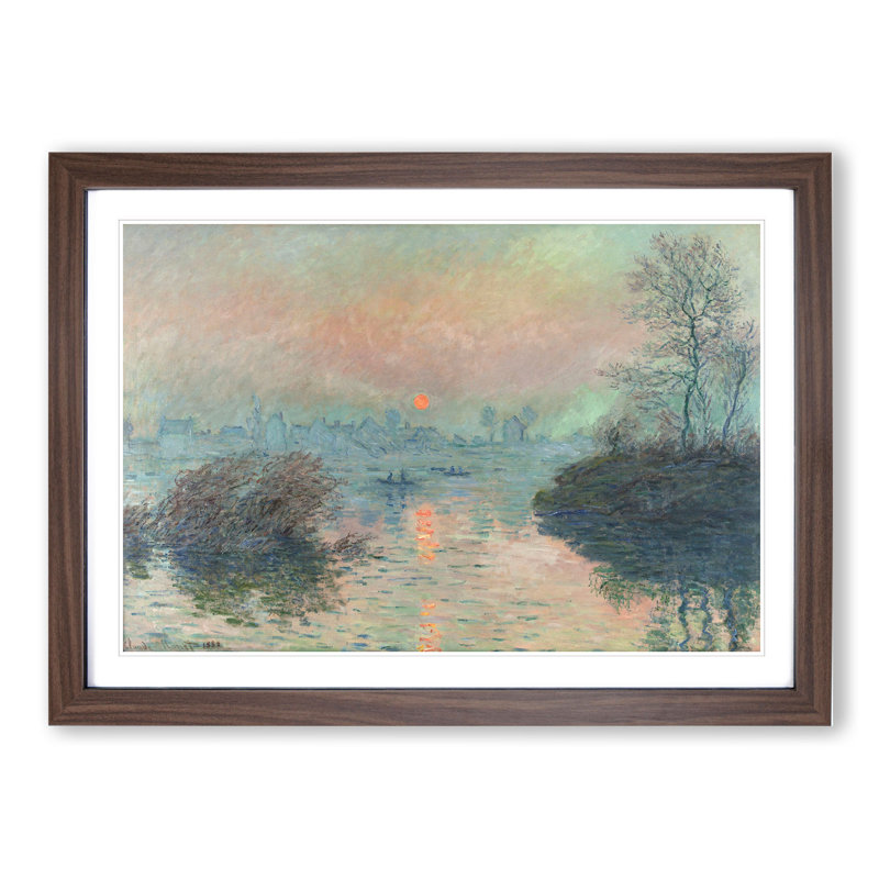 Sun Setting on the Seine by Claude Monet - Picture Frame Painting, Walnut Framed, 36cm H x 48cm W x 2cm D