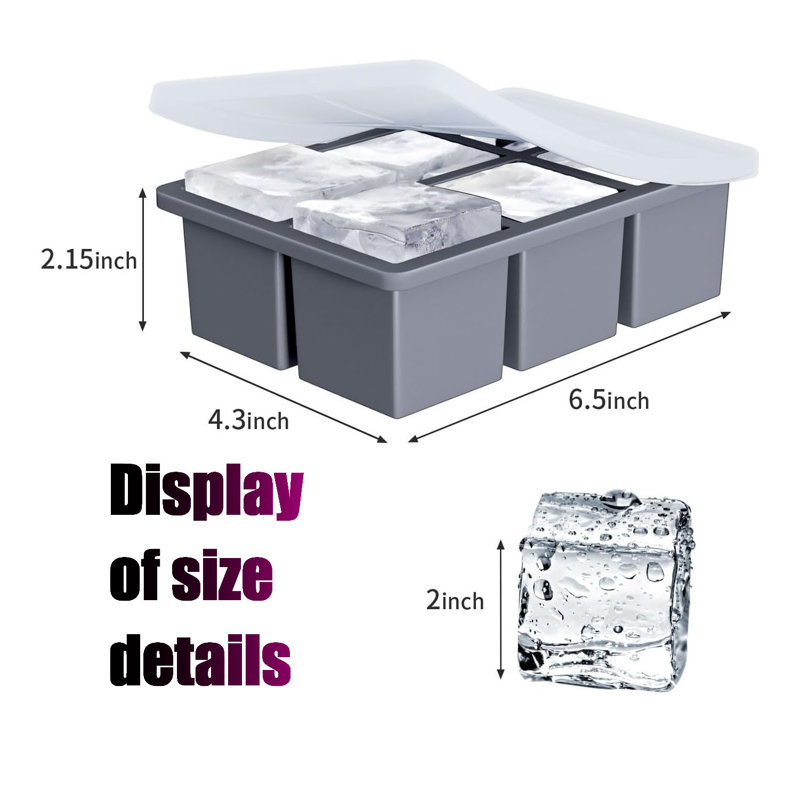 Paquet de 3 grands plateaux à glaçons en silicone - Moules à glaçons carrés de 2 pouces pour le whisky et les cocktails, machine à cubes de whisky à l'ancienne (énormes cubes à fusion lente), noir + gris foncé + mauve