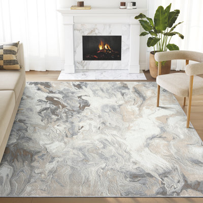 Abani Rugs Emese REG500C Beige Grey Swirl Abstract Low Pile Area Rug