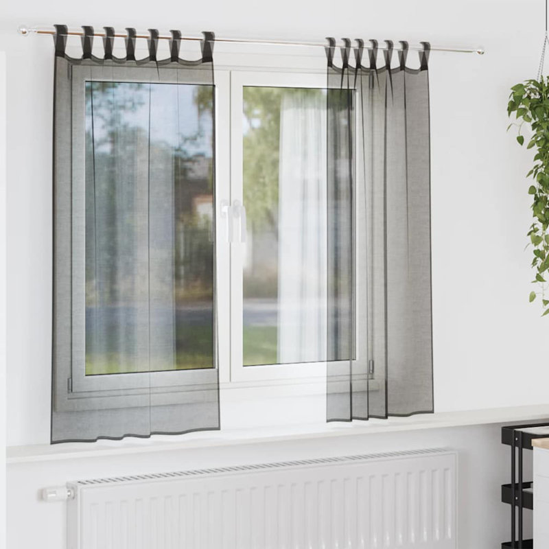 Voile Curtains With Tab Top 2 Pcs, Black, 140cm Width x 175cm Drop