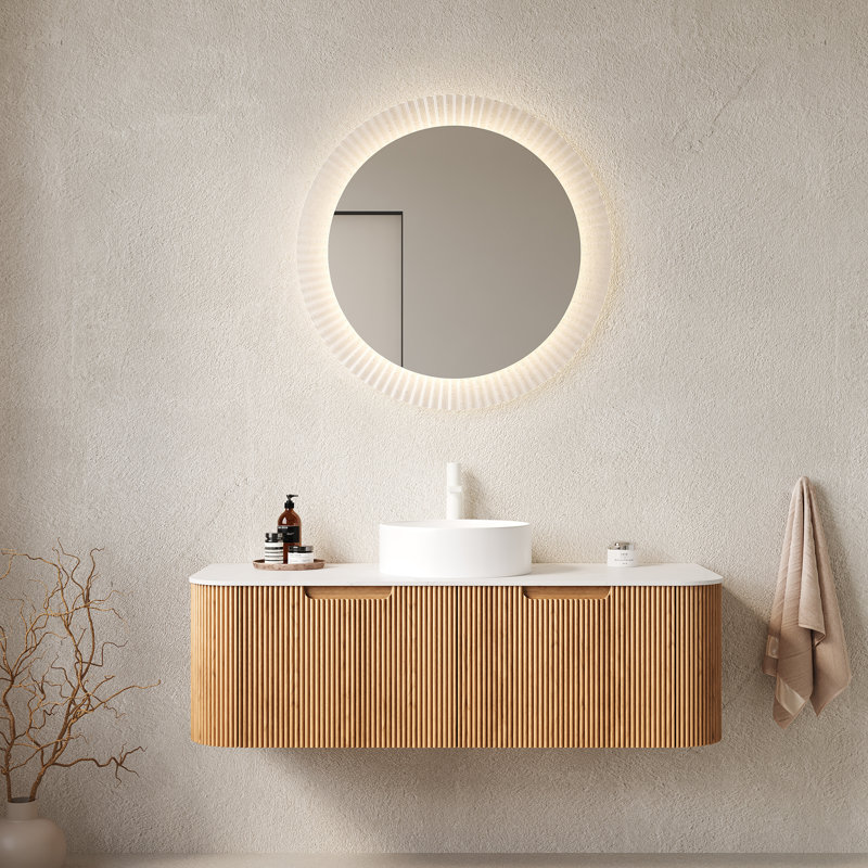 Meuble-lavabo mural avec lavabo, Bois naturel