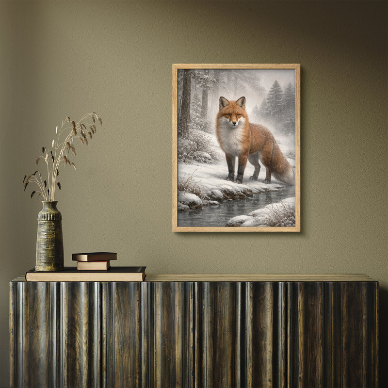 Winter Fox Landscape Framed Wall Art Prints - Fox in snowy forest, for living room, H 10 po x l 8 po, Naturel