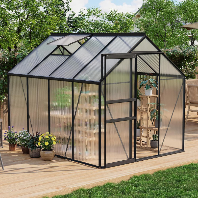 Black 6x8 Ft Outdoor Polycarbonate Greenhouse with Aluminum Frame