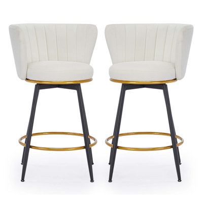 Hindsville Counter Height Bar Stools Set of 2, 360Â° Swivel Upholstered Barstools with Backs and Metal Legs, 26" H Seat Height, Velvet Fabric,Goldy Fo by Corrigan Studio