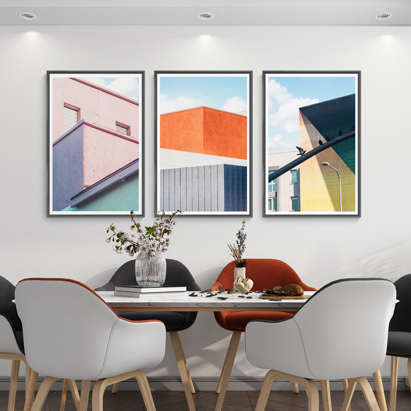 Arts-Construction - Art mural encadré en aluminium - Ensemble de 3 reproductions d'art encadrées sur toile, Noir