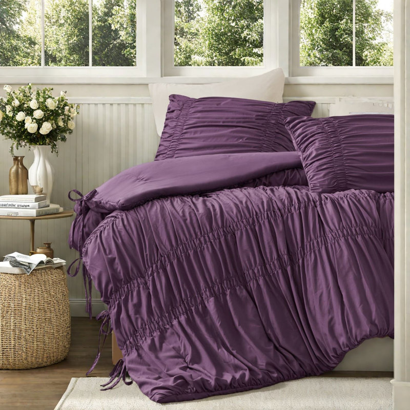 Ensembles de literie romantiques pour lit simple TG, édredon en microfibre avec motif froncé pour toutes les saisons