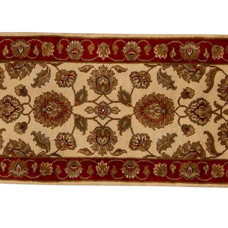 Tapis ivoire et rouge noué à la main de haute qualité