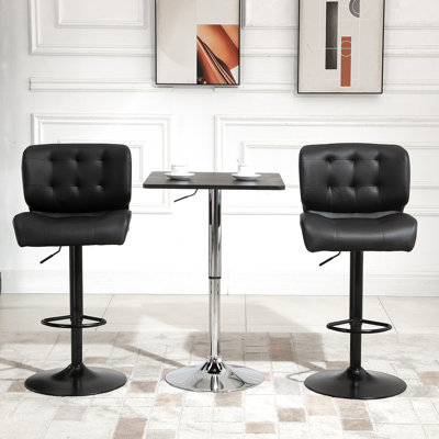 HOMCOM Bar Height Bar Stools Set Of 2 With Adjustable Seat, Thick Padded Cushion And Metal Footrest For Home Bar, Black