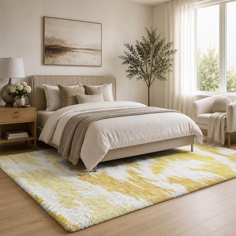 Tapis Dream Shag ADS746 abstrait, lavable à la machine de qualité supérieure, Gold, 10' x 14'