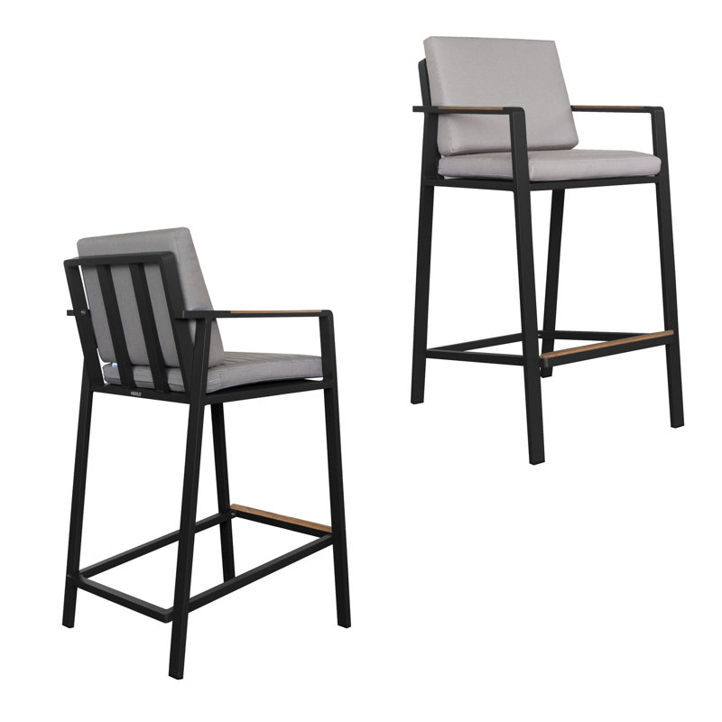 Nofi Patio Dining Bar Set with Stools, Aluminum 6-Person Pub Dining Table Set with Cushions
