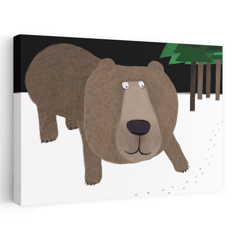 Curious Bear In Snow Playful Abstract Contemporary Bear Forest Wildlife Wall Art Print by Carla Daly - Wrapped Canvas Print