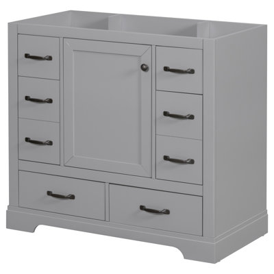 Base de meuble-lavabo moderne, gris, 6 tiroirs, tablette réglable, armoire en bois massif gris