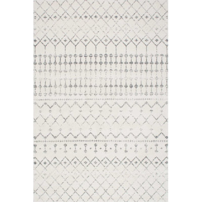 Giannini Geometric Moroccan Area Rug in Gray/ Off White