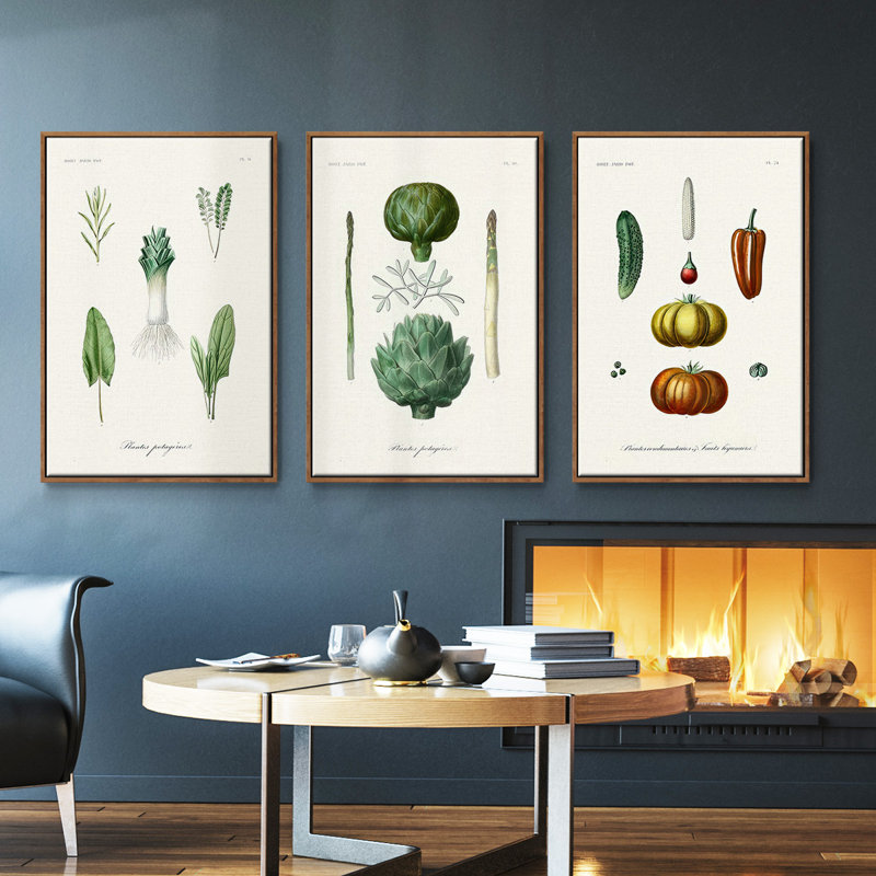 Variétés de fruits et légumes I 3 pièces, Cadre noyer, H 27 po x l 54 po