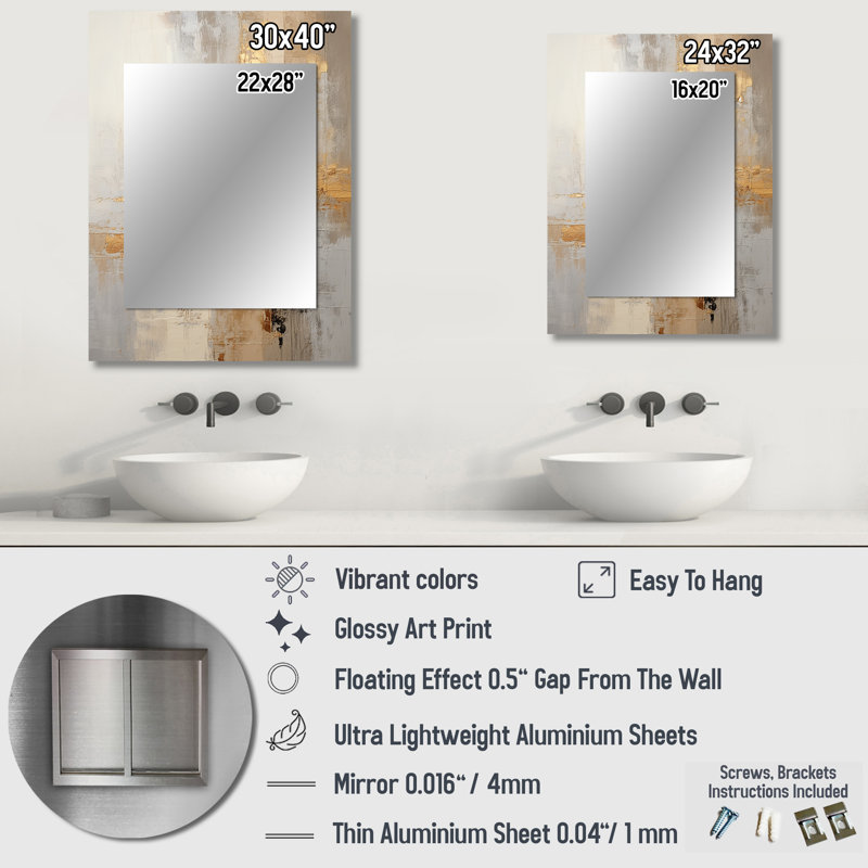 Havily - Beige Modern Wall Mirror, 40 po x 30 po