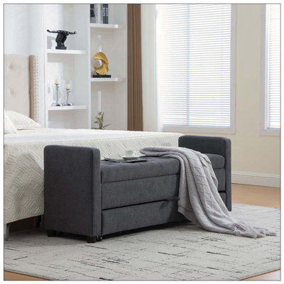58.27" Wide Modern Upholstered Storage Bench With Double Storage Space