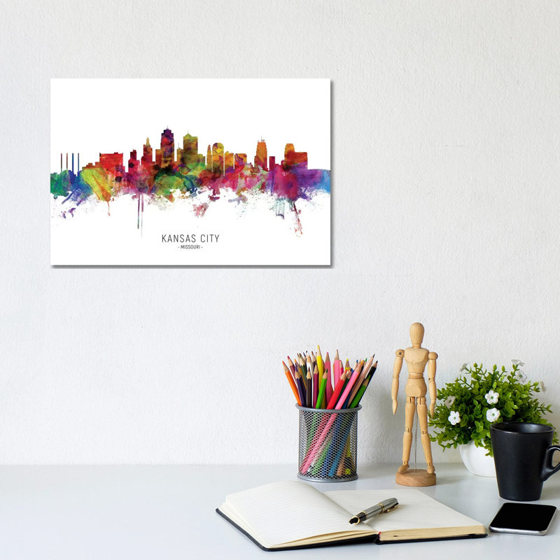 Kansas City Missouri Skyline by Michael Tompsett - 1 Piece Wrapped Canvas Painting, 20.32 cm H x 30.48 cm W