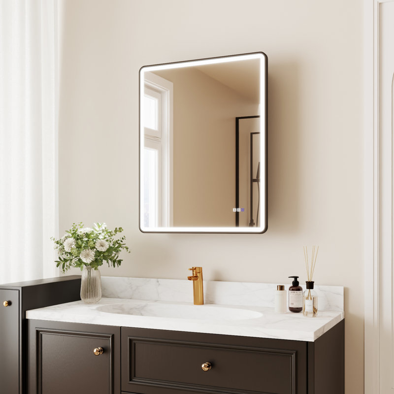 24 In. W X 30 In. H Lighted Recessed Or Surface Mount Medicine Cabinet With Mirror, Anti-Fog, Adjustable Shelves & Dimmable Front LED Lighting For Small Bathrooms And Modern Homes – Left Door