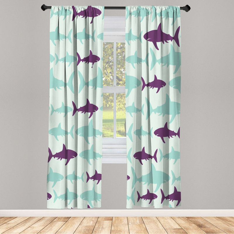 Microfiber Floral Semi-Sheer Rod Pocket Curtain Panels, 28" W x 95" L, Baby Blue/Purple