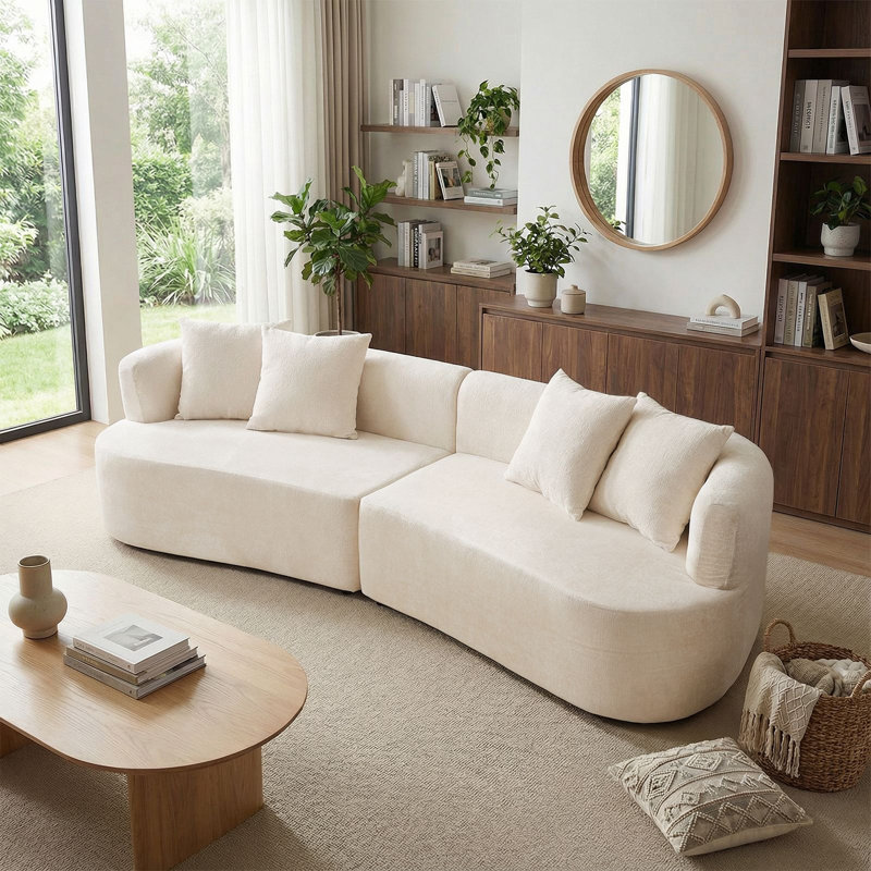 Canapé à compression incurvé sans assemblage requis, Chenille beige