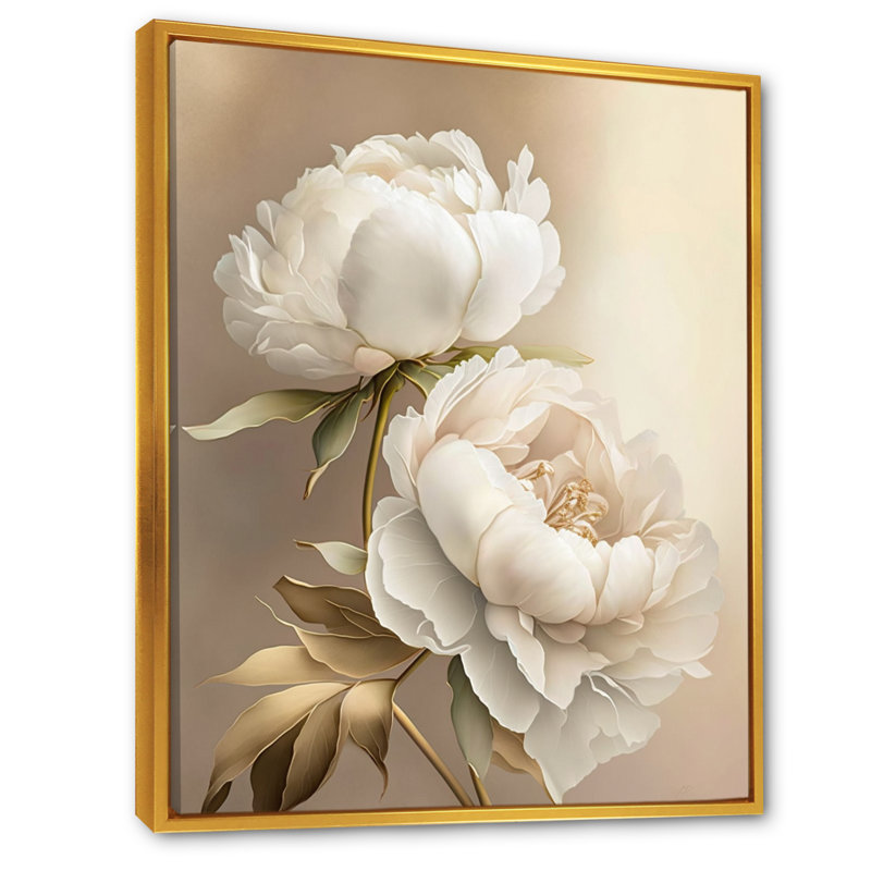 Peony Flower II - Print on Canvas, 32" H x 24" W, Gold Floater Framed