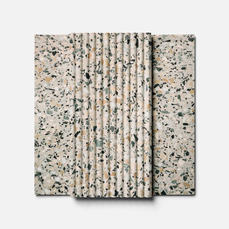 Terrazzo Italy Fluted 12x24 Honed Terrazzo Tile, Cava Terra Beige