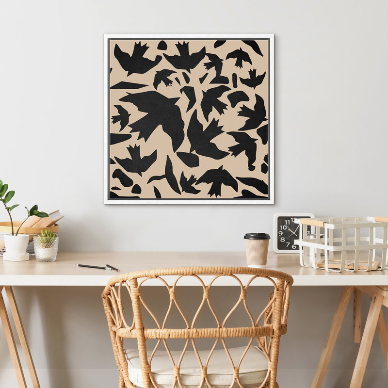 Black Tan Birds, White Floater Frame, 16" H x 16" W