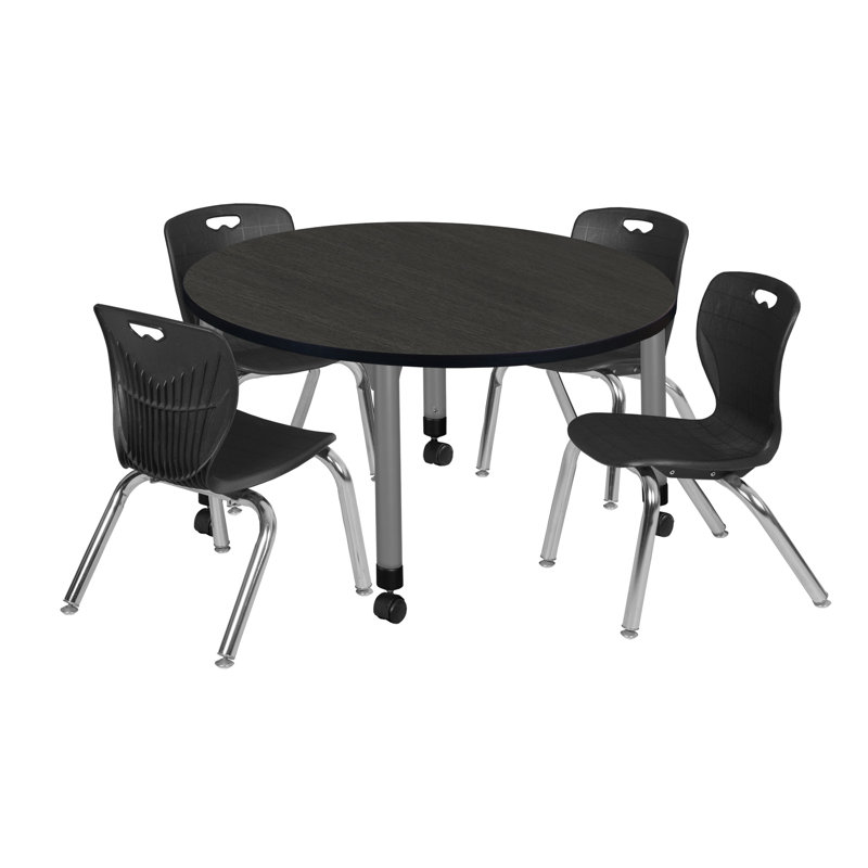 Kee Mobile 36" L Round Education Activity Table and Chair Set, 34" H x 36" L x 36" W, Cherry/Chrome, Black