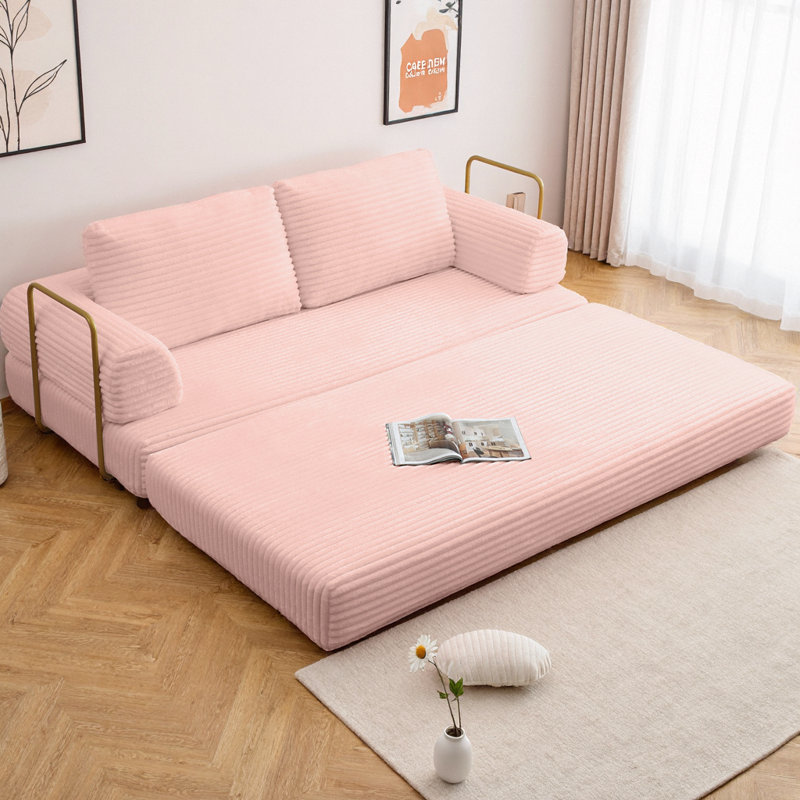 Canapé-lit convertible 2 places en velours côtelé Corduroy, canapé-lit pliable pour matelas avec oreillers, futon désossé multifonctionnel pour le salon, la chambre à coucher, design moderne à profil bas
