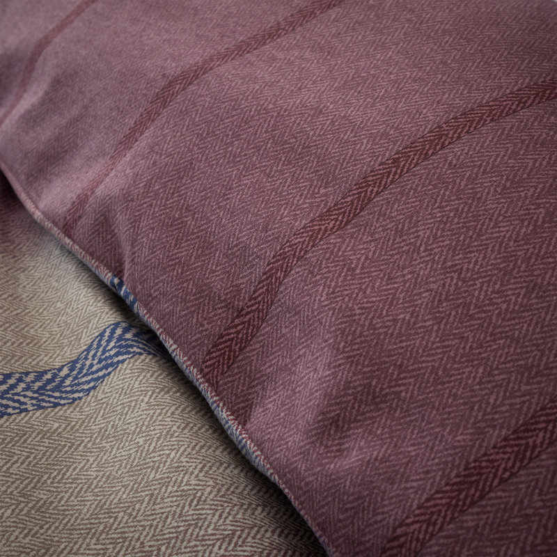Brushed Cotton Melrose Tweed Check Reversible Duvet Cover Set, Kingsize Duvet Cover + 2 Standard Pillowcases, Plum
