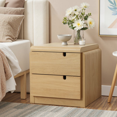 20.8'' Japandi Nightstand with 2 Drawers, Natural Oak MDF Bedside Table